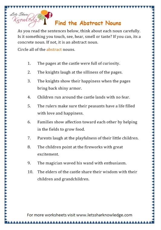 Grade 3 Grammar Topic 1  Abstract Nouns Worksheets