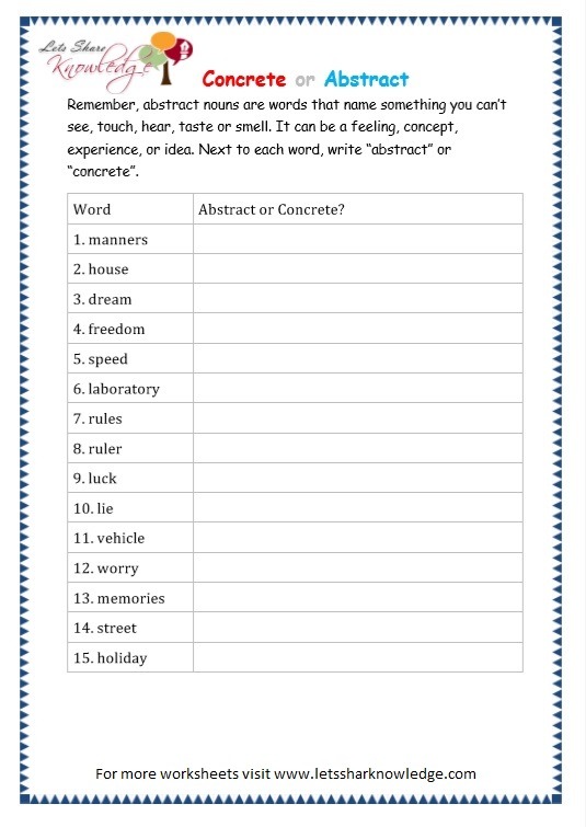 Grade 3 Grammar Topic 1  Abstract Nouns Worksheets
