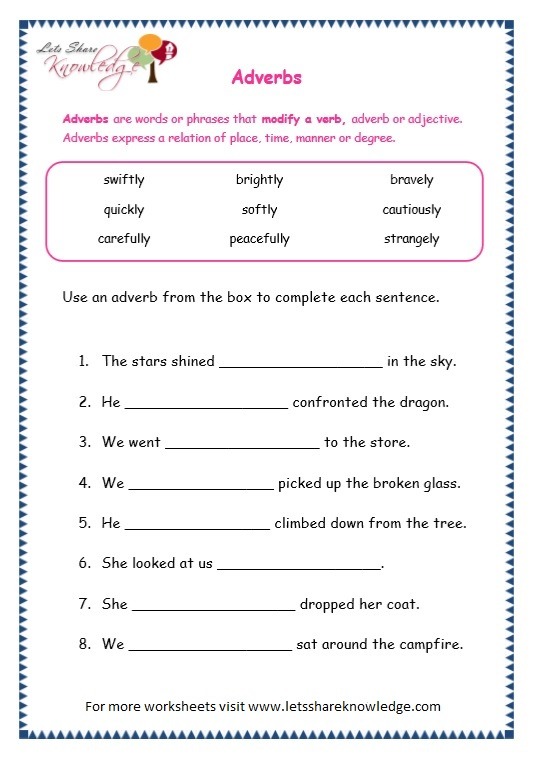 adverbs worksheets grade 6