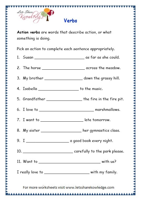 Grade 3 Grammar Topic 13  Verbs Worksheets