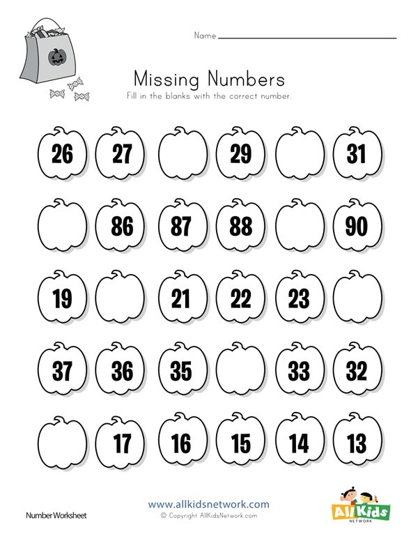 Halloween Missing Numbers Worksheet