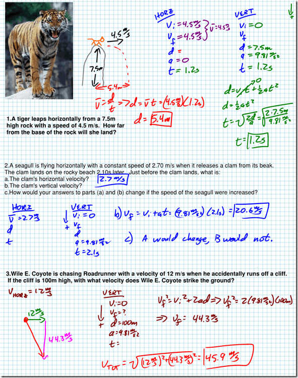 Horizontal Projectile Worksheet Answers