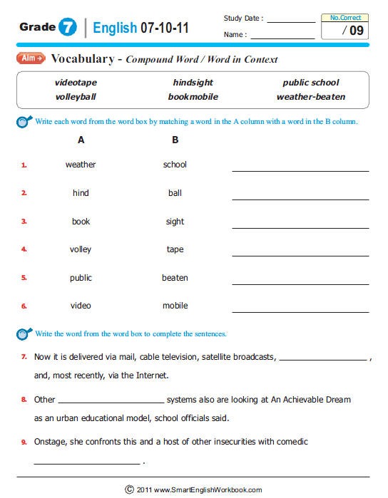 Seventh Grade English Worksheets