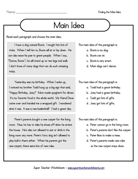 Main Idea Worksheets 2nd Grade For Educations â Free Printables