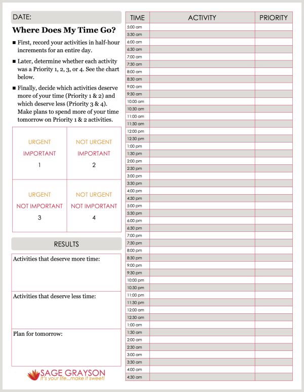 Management   Free Printable Worksheet  Where Does My Time Go  Also