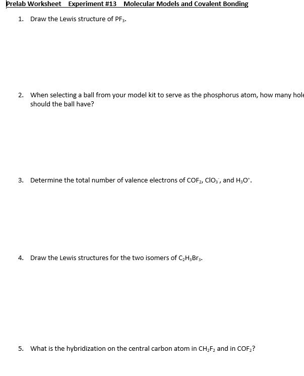 Solved  Prelab Worksheet Experiment  13 Molecular Models A