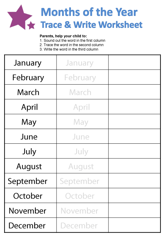 Months Of The Year Worksheets