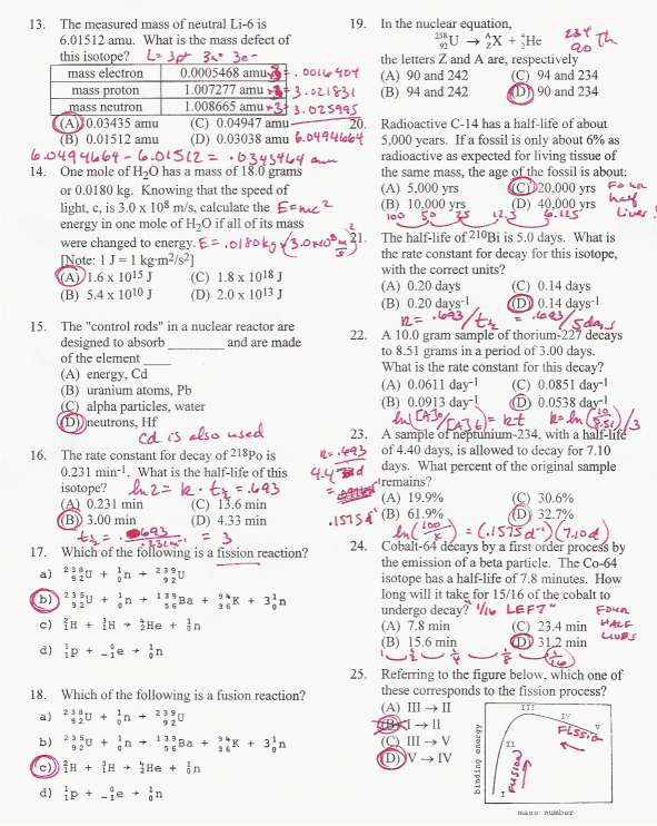 Nuclear Chemistry Worksheet K â Match Problems