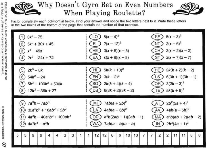 Algebra 2 Factoring Polynomials Worksheet