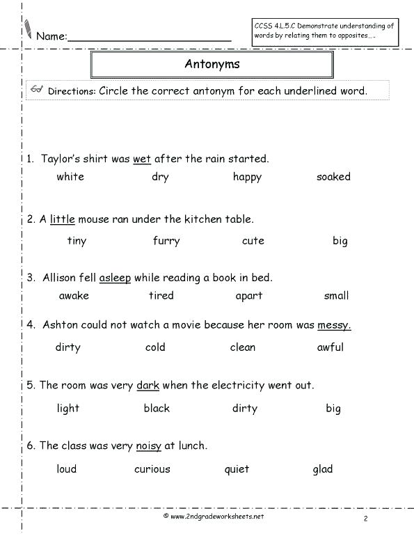 Opposites Worksheets For Grade 2 Match Opposite Adjectives