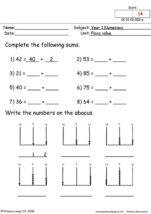Place Value Addition Worksheets
