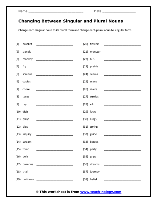 Plural Nouns Worksheet Second Grade Singular And Plural Nouns