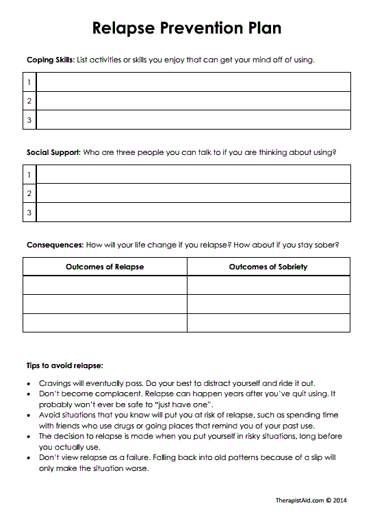 Relapse Prevention Plan (version 2) (worksheet)