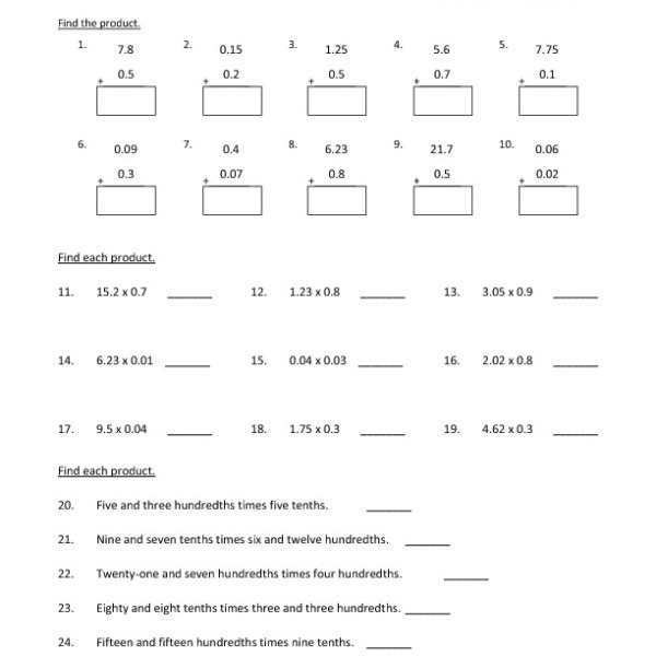 Sixth Grade Multiplying Decimals Worksheet 15 â One Page Worksheets