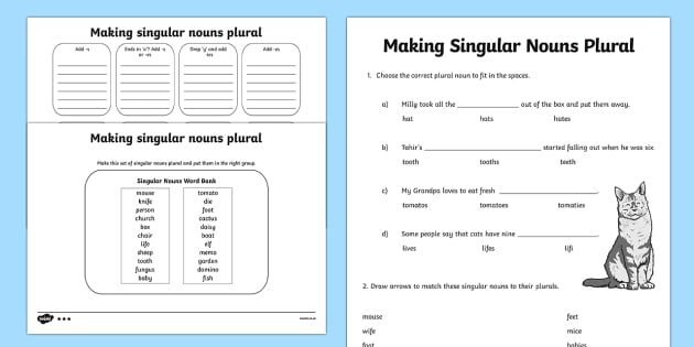 Making Singular Nouns Plural Worksheet   Worksheet Differentiated