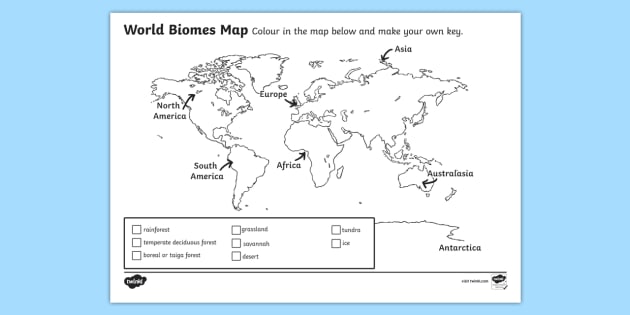 World Biomes Map Colouring Worksheet   Worksheet
