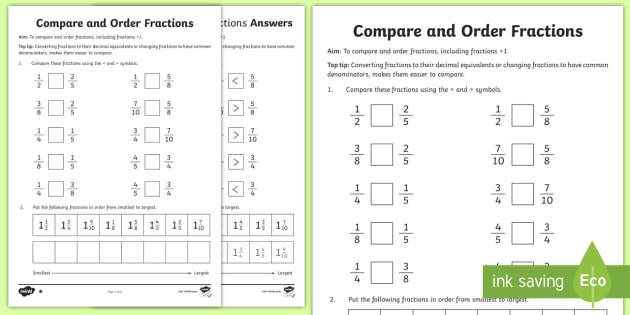Year 6 Order Fractions Worksheet   Worksheet