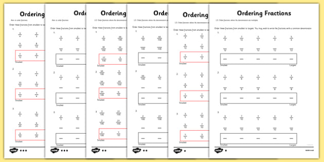 Year 5 Ordering Fractions Worksheet   Worksheet
