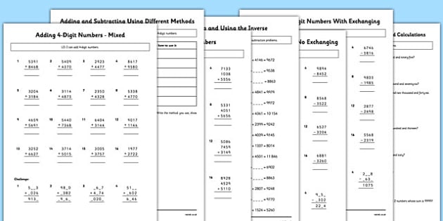 Year 4 Addition And Subtraction Worksheet   Worksheet Pack