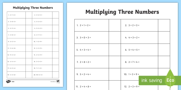 Multiply 3 Numbers Worksheet   Worksheet