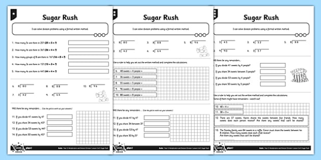 Year 3 Differentiated The Written Method For Short Division