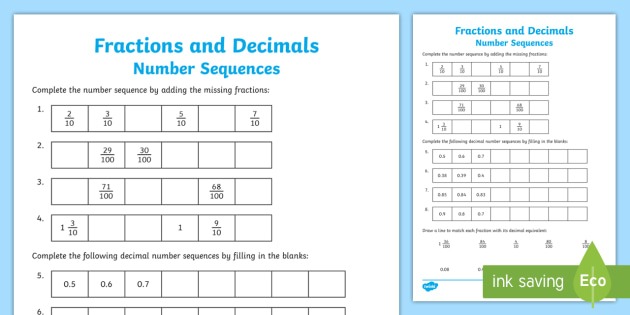 Fractions And Decimals Sequences Worksheet   Worksheet
