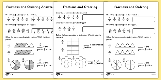 Ordering Fractions Worksheet