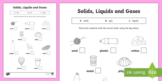 Solids Liquids And Gases Worksheet