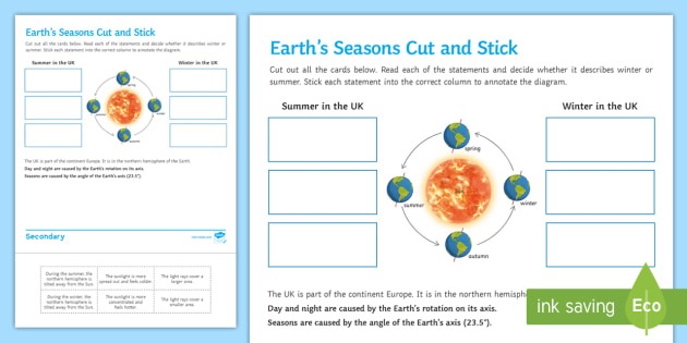 Earth's Seasons Cut And Stick Worksheet   Worksheet