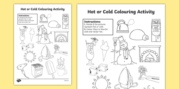 Hot Or Cold Colouring Worksheet   Worksheet