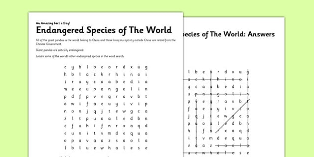 Endangered Species Of The World Worksheet   Worksheet