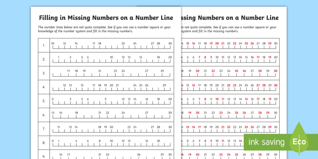 Filling In Missing Numbers On A Number Line To 30 Worksheet