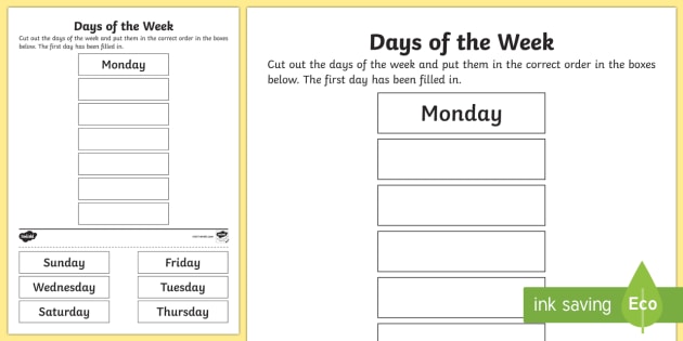 Days Of The Week Cut And Stick Worksheet