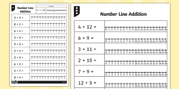 Addition Up To 12 Number Line Worksheets