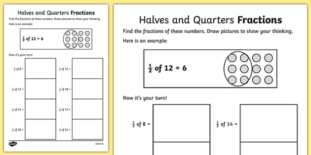 Halves And Quarters Fractions Worksheets