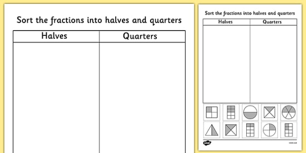 Fractions Halves And Quarters Sorting Worksheet   Worksheet