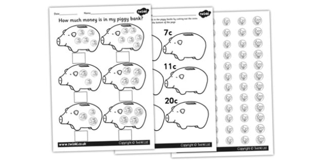 How Much Money In My Piggy Bank Differentiated Worksheets Euros