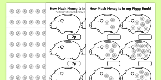 How Much Money Is In My Piggy Bank 1p Worksheet