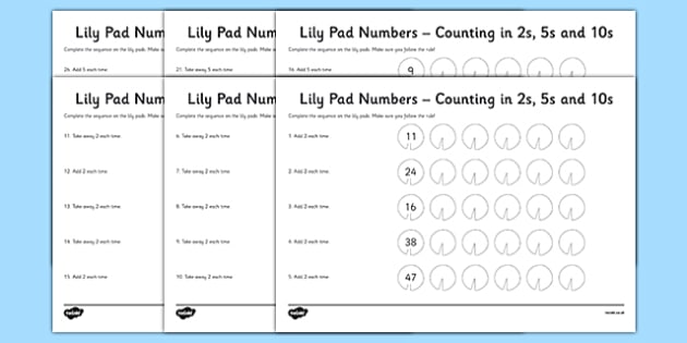 Lily Pad Counting In 2s 5s And 10s Worksheet   Worksheet Pack