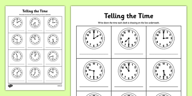 Half Past Time Worksheets