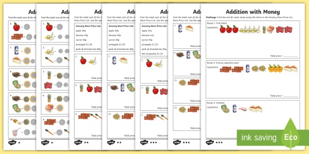 Addition With Money Differentiated Worksheet   Worksheets