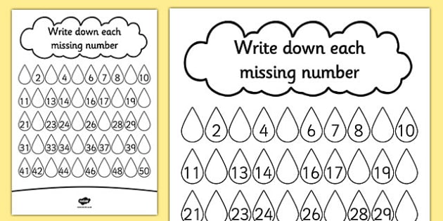 Raindrop Missing Number Worksheet   Worksheet
