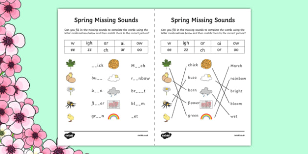 Spring Missing Sounds Worksheet