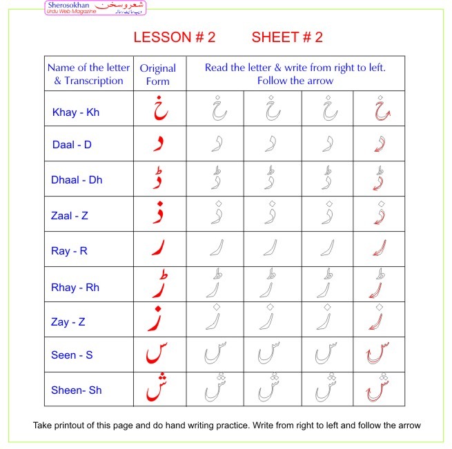 Urdu Alphabets Tracing Worksheets