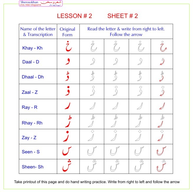 Urdu Alphabets Tracing Worksheets