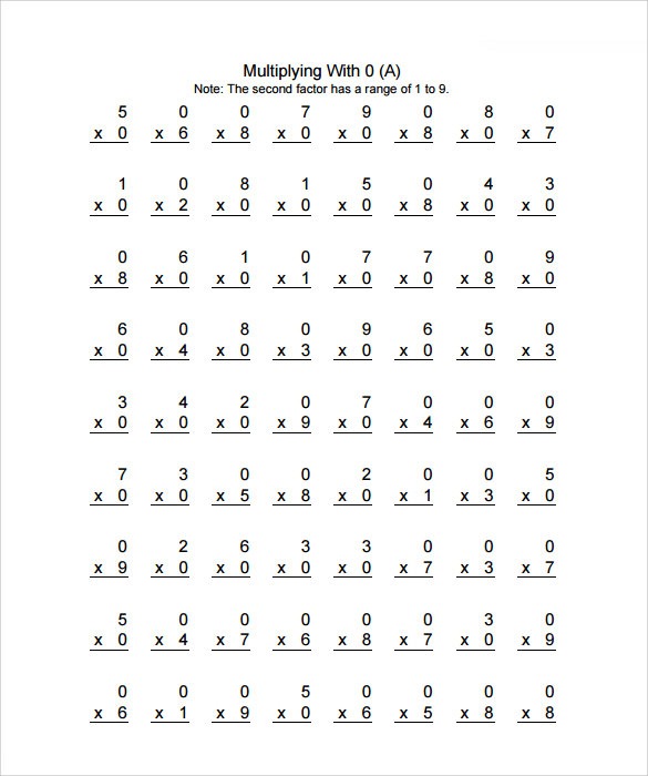 Sample Vertical Multiplication Facts Worksheet