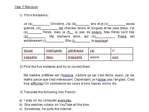 Year 7 French