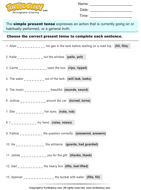 Writing Present Tense Of Verb Worksheet