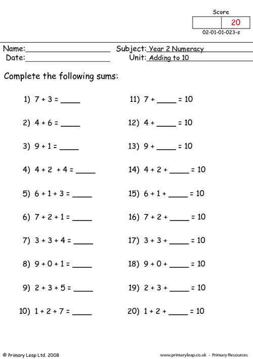 Adding To 10