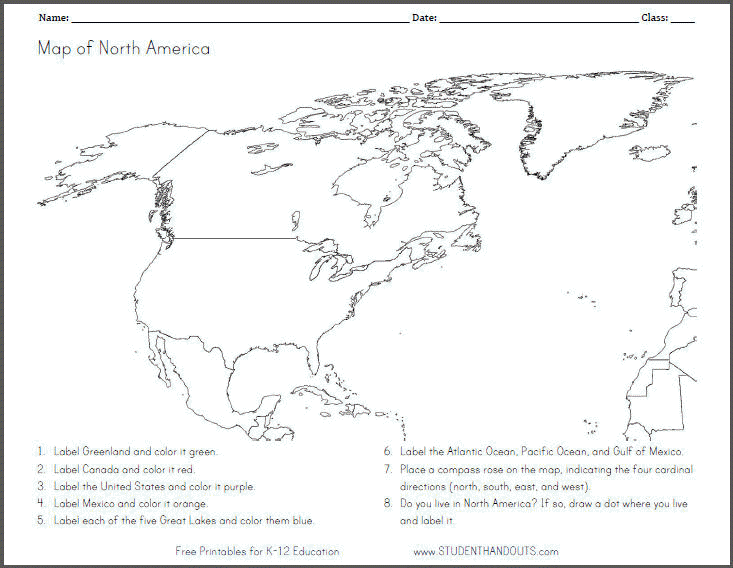 North America Blank Outline Map Worksheet